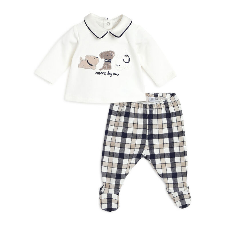 Boys Blue Printed Smock with Legging image number 0